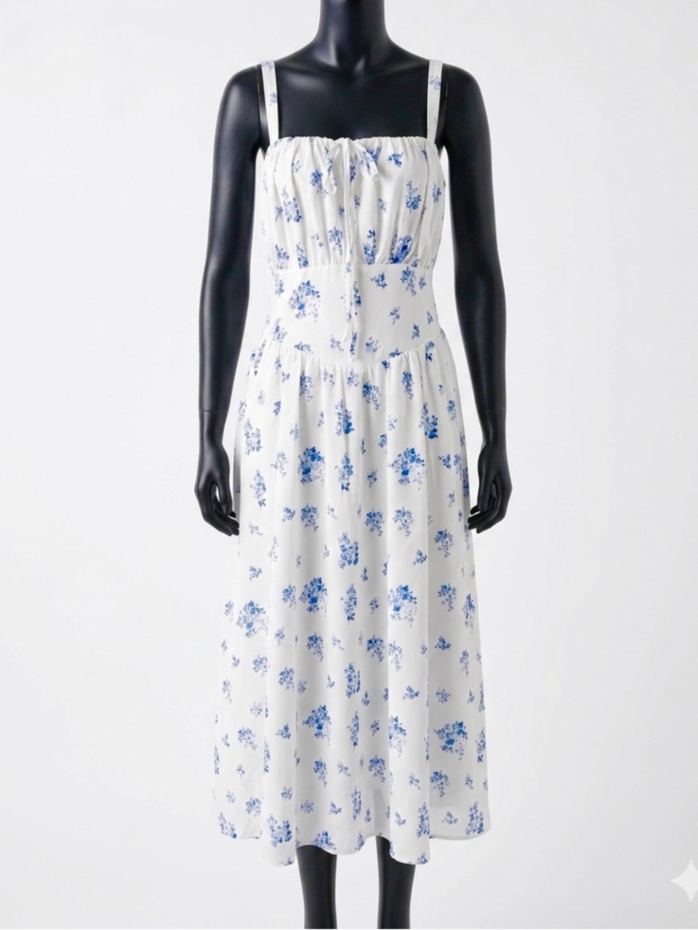 NWT Scarlet Darkness White dress Blue Floral Milkmaid Midi Dress 2XL Cottagecore